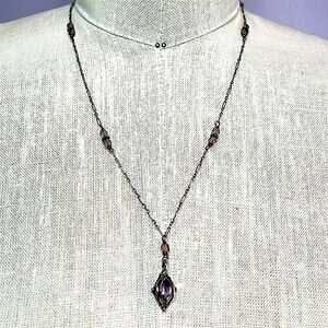 925 sterling silver delicate necklace with amethyst stone and crystal stations
